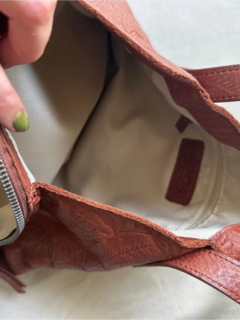 Embossed Leather Shoulder Bag in Rich Chestnut